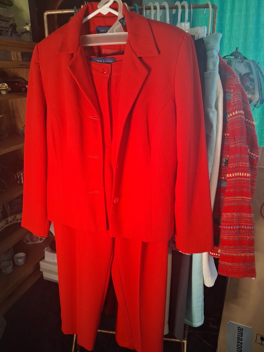 Karen Scott Vibrant Red Tailored Pantsuit